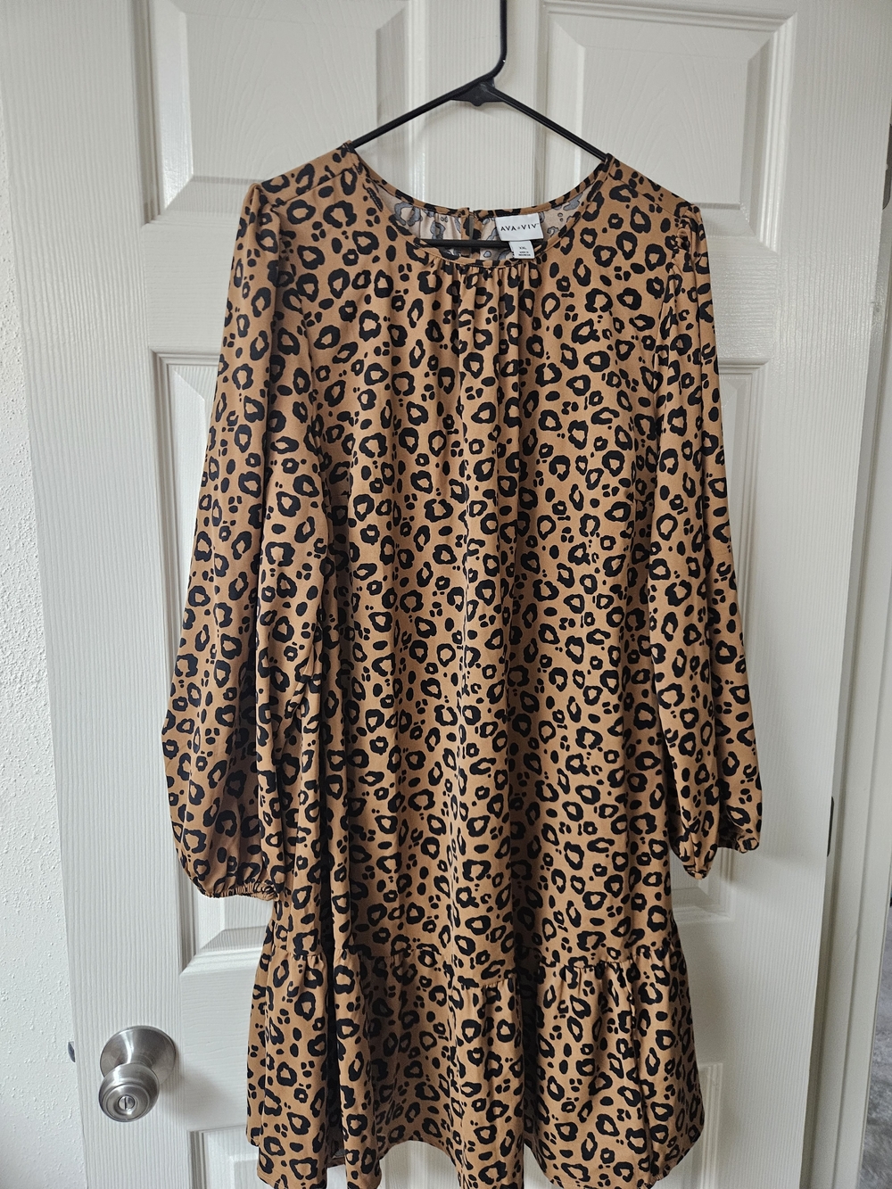 AVA & VIV Womens' Tan Leopard Print Swing Dress